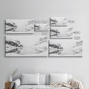 Snowy Cliff Reflection, Winter River Scene, Black and White Nature, Framed Canvas Print, Minimalist Wall Art, Neutral Winter Decor