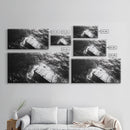Weathered Dock, Water Reflections, Ocean Edge, Moody Texture, Framed Canvas Print, masculine office decor, minimalist lakehouse art