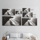 Shoreline Light, Coastal Waves, Cliff Shadow, Beach Edge, Framed Canvas Print, Ocean Minimalist Art, Bathroom Wall Decor