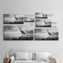 Heron Bird, Ocean Rock, Serene Wildlife, Canvas Print, Coastal Wall Art, Modern Farmhouse Decor, Minimalist Animal Scene