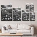 Meadow Bloom, Coastal Flowers, Stormy Sky, Framed Canvas Print, Spring Wall Art, Nature Photography, Kitchen Botanical Decor