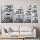 Lonely Tree, Coastal Roots, Ocean Breeze, Framed Canvas Print, Entryway Wall Art, Moody Nature Photography, Minimalist Earth Tones