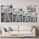 Vineyard Rows, Cloudy Skies, Countryside Path, Canvas Print, Farmhouse Wall Art, Kitchen or Dining Decor, Rustic Landscape Photo