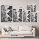 Reflected Trees, Peaceful Cove, Monochrome Seascape, Tranquil Decor, Framed Canvas Print, Zen Wall Art, Entryway Print, Coastal Calm