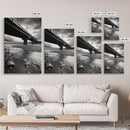 Stormy Bridge, River Rocks, Dramatic Sky, Modern Landscape, Framed Canvas Print, Moody Photography, Office Wall Art, Minimalist Decor