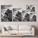 Mountain Peak, Coastal Horizon, Nature Majesty, Serene Edge Framed Canvas Print, modern landscape art, minimalist bedroom decor