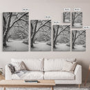 Snowfall Trees, Winter Forest, Nature Pathway, Canvas Print, Holiday Season Decor, Cozy Living Room or Cabin Wall Art