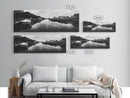 Boat Dock, Quiet Bay, Marina Reflections, Framed Canvas Print, Nautical Wall Art, Lakehouse Decor, Minimalist Coastal Vibes, Black White Art