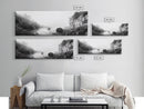 Rocky Cove, Coastal Mist, Foggy Morning, Cliffside Ocean, Canvas Print, Monochrome Wall Art, Bathroom Art, Minimalist Photography