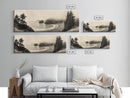 Misty Bay, Forested Coast, Moody Landscape, Serene Shoreline, Framed Canvas Print, Coastal Wall Art, Bedroom Decor, Earthy Tones