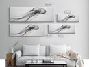 Jellyfish, Ocean Flow, Underwater Beauty, Canvas Print, Marine life wall decor, Coastal bathroom art, Minimalist ocean art, Black and white