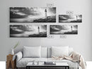 Dramatic Lighthouse Coast, Ocean Storm Horizon, Coastal Adventure, Framed Canvas Print, Living Room Wall Art, Nautical Fall Decor