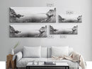 Rocky Coastline, Minimalist Seascape, Black and White Shoreline, Framed Canvas Print, Coastal Wall Art, Bathroom or Hallway Decor
