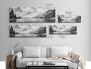 Mountain Lake, Forest Panorama, Serene Wilderness, Framed Canvas Print, Nature Lover Wall Art, Rustic Lodge Decor, Neutral Palette