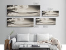 Cloudy Beach, Sandy Shoreline, Coastal Serenity, Framed Canvas Print, Neutral Tones Wall Art, Minimalist Bathroom or Hallway Decor