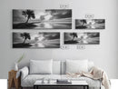 Solitary Palm Tree, Ocean Storm, Moody Landscape, Beach Wall Decor, Framed Canvas Print, Coastal Living Room Art, Monochrome Photography