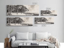 Pine Forest Coast, Tranquil Wilderness, Shoreline Trees, Earthy Coastal Scene, Framed Canvas Print, Rustic Wall Art, Autumn Cabin Decor