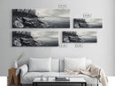 Misty Coast, Rocky Shore, Moody Seascape, Framed Canvas Print, Coastal Wall Art, Nature Photography, Rustic Bedroom Decor, Cabin Style