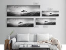 Ocean Dolphin Jump, Seascape Art, Black White Photography, Coastal Wall Decor, Canvas Print, Minimalist Bathroom Wall Art, Nautical Style