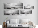Coastal Rifle Scene, Outdoorsman Decor, Field and Sky Black and White Framed Canvas Print, Autumn Cabin or Lodge Wall Art