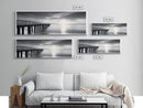 Ocean Pier, Tranquil Horizon, Serene Seascape, Framed Canvas Print, black and white beach wall art, bedroom coastal minimalism