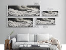 Storm Waves, Moody Sea, Ocean Power, Canvas Print, dramatic bathroom wall art, black and white seascape, coastal energy room decor