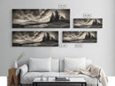 Mountain Shoreline, Stormy Sky, Forest Edge, Canvas Print, Wilderness Landscape Art, Cabin Decor, Moody Nature Photography