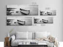 Canoe Shore, Coastal Calm, Nature Paddle, Tranquil Waters, Canvas Print, minimalist outdoor art, boho lake decor, living room wall piece