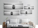 Still Canoe, Lake Mirror, Serene Water, Monochrome Boat, Framed Canvas Print, minimalist wall art, peaceful bedroom decor, boho lake style
