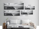 Lighthouse Serenity, Coastal Fog, Ocean Horizon, Canvas Print, Black and White Decor, Office Wall Art, Nautical Theme, Moody Photography