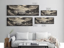 Coastal Road, Ocean Sunset, Rocky Shoreline, Framed Canvas Print, Moody Landscape Photography, Living Room Wall Art, Rustic Nature Decor