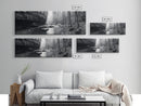 Misty River, Tranquil Forest, Autumn Nature, Monochrome Photography, Framed Canvas Print, Bedroom Wall Art, Rustic Decor, Minimalist Style