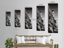 Red Lighthouse Art, Nautical Coastal Scene, Moody Seaside Decor, Framed Canvas Print, Ocean Wall Art, Bathroom or Office Accent
