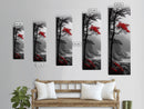 Red Tree, Misty Coast, Autumn Serenity, Coastal Nature Wall Art, Framed Canvas Print, Moody Landscape, Fall Living Room Decor, Minimalist Art