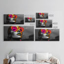 Pop Art, Sunglasses, Neon, Bold and vibrant pop art woman in neon shades on Framed Canvas Print, modern Teen Room Wall Art, Stylish Decor