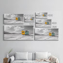 Yellow Cabin, Frozen Lake, Snowy Escape, Winter Minimalism – Framed Canvas Print, Scandinavian Wall Art, Cozy Living Room, Nordic Style