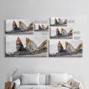 Rocky Cliffs, Orange Moss, Ocean Landscape, Coastal Vibe – Framed Canvas Print, Nature Wall Art, Fall Inspired Decor, Bathroom or Hallway