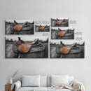 Western Saddle, Leather Detail, Horseback Art, Rustic Charm, Framed Canvas Print, Cowboy Wall Art, Farmhouse Decor, Equestrian Living Room