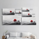 Red Tree Hilltop, Serene Winter Landscape, Peaceful Country Decor, Misty Morning Wall Art, Framed Canvas Print, Minimalist Bedroom Art