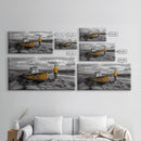 Yellow Boat, Lonely Man, Moody Shore, Framed Canvas Print, Coastal Wall Art, Nautical Decor, Masculine Home Office Style