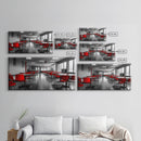 Red Chairs, Modern Cafeteria, Retro Seating, Pop Color Dining, Canvas Print, Kitchen Wall Art, Urban Minimalism, Bold Office Decor