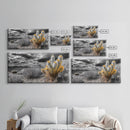 Golden Bloom Cactus, Desert Storm Landscape, Framed Canvas Print, Rustic Decor, Boho Western Art, Entryway Wall Art, Autumn Style