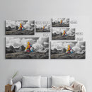 Painted Mountain Rocks, Colorful Nature Landscape, Bold Abstract Peaks, Framed Canvas Print, Living Room Wall Art, Modern Rustic Style
