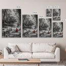 Boy Fishing, River Calm, Peaceful Moment, Nature Scene, Framed Canvas Print, Cabin Wall Art, Woodland Fall Decor, Tranquil Vibe