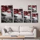 Red Leaves, Dramatic Coast, Ocean Horizon, Canvas Print, Autumn Coastal Wall Art, Bold Nature Photography, Moody Fall Decor, Beach Theme