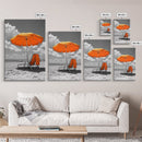 Orange Umbrella Shade, Beach Chill Scene, Relax Spot, Framed Canvas Print, Summer Wall Art, Vacation Vibe Decor, Minimalist Beach Art