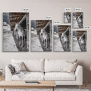 White Horse, Western Ranch, Rustic Stable, Cowboy Framed Canvas Print, Farmhouse Wall Art, Country Living Room Decor, Black White Art
