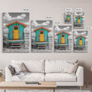 Colorful Beach Hut, Surf Shack, Coastal Cabin, Framed Canvas Print, Tropical Wall Art, Living Room Decor, Bright Summer Home Style