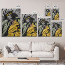 Urban Cool, Yellow Shades, Relaxed Style, Bold Portrait, Framed Canvas Print streetwear photography print, modern bedroom wall art