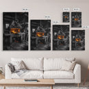 Forge Fire, Rustic Workshop, Industrial Heat, Metal Craft, Framed Canvas Print blacksmith decor, man cave wall art, moody workshop vibe
